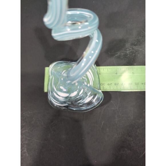 Art Glass Flower Set Of 2, Blue White Flecks, Curled Stem Decor, Glass Flower - Picture 8 of 8